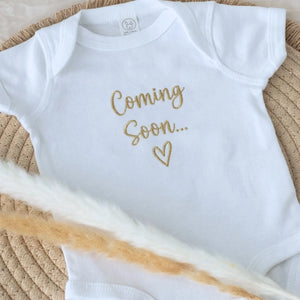 Custom embroidered baby coming soon onesie 2026 personalized pregnancy announcement bodysuit for newborn photoshoot