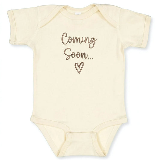 Custom embroidered baby coming soon onesie 2026 personalized pregnancy announcement bodysuit for newborn photoshoot