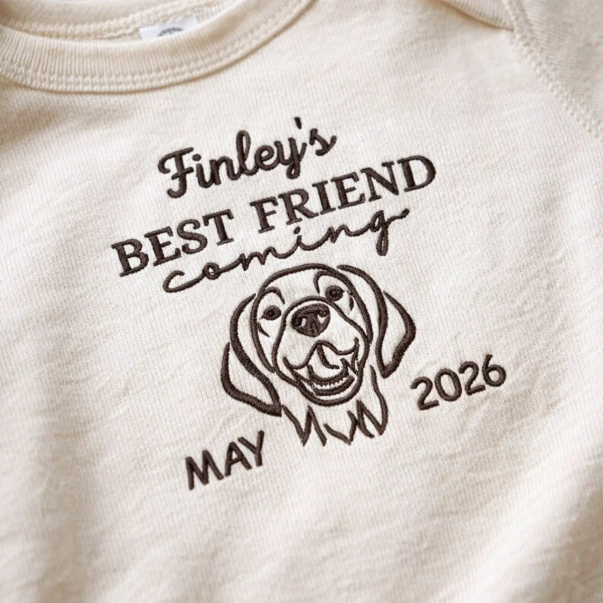 Personalized baby onesie featuring a dog portrait from photo – ideal gift for mom-to-be or hospital arrival