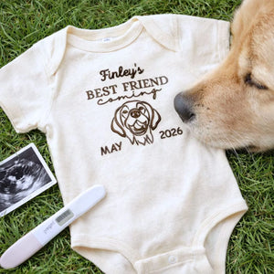 Personalized baby onesie featuring a dog portrait from photo – ideal gift for mom-to-be or hospital arrival