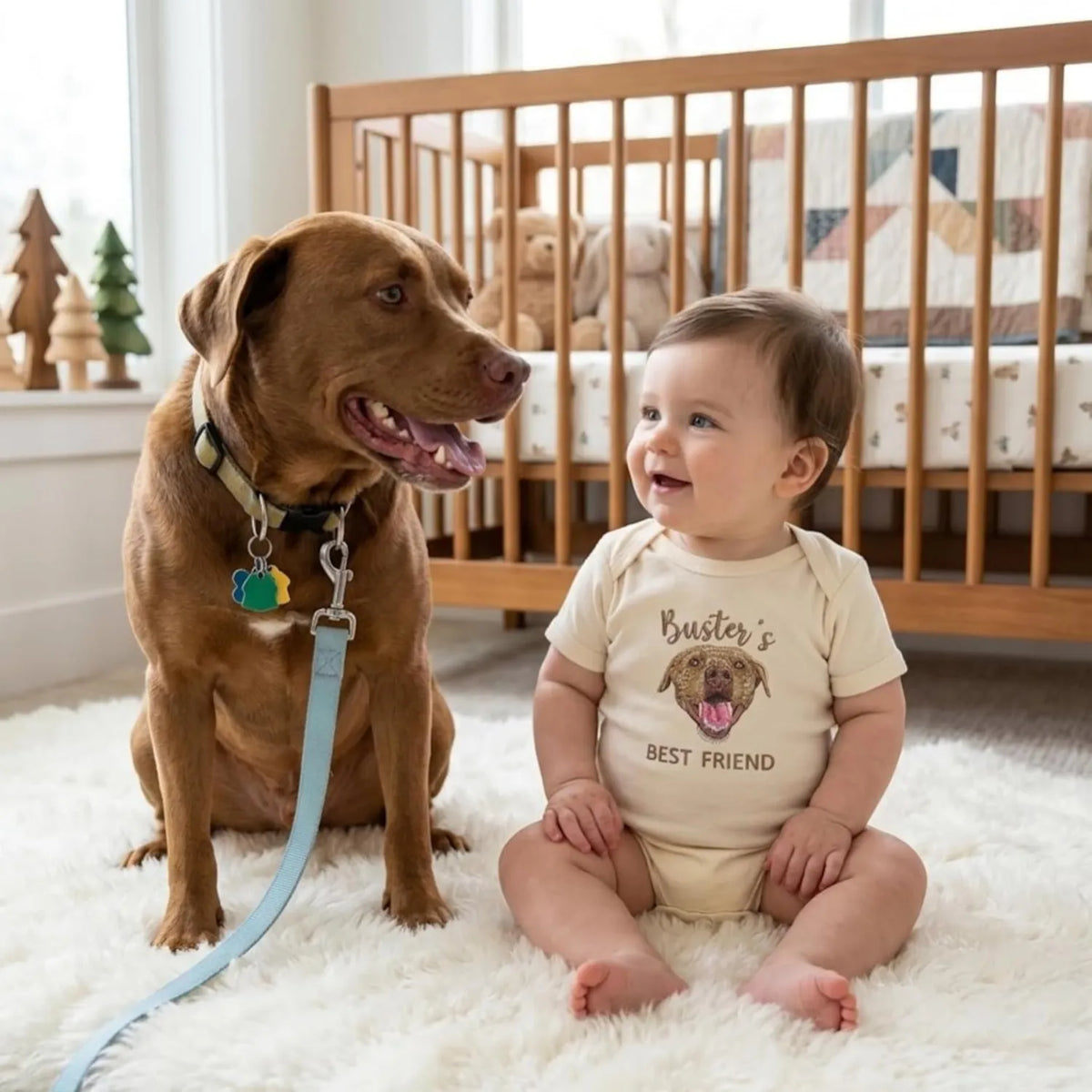 Custom Embroidered Baby Bodysuit Onesie With Pet Photo, Name - Personalized Newborn Gift