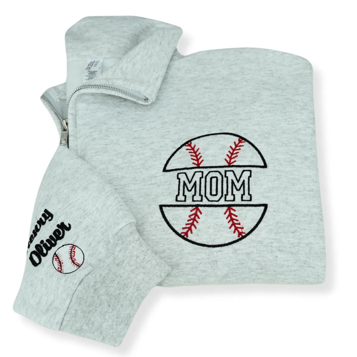 Custom Baseball Mom Sweatshirt – Embroidered T-Shirt, Hoodie or Crewneck – Name on Sleeve – Game Day Outfit, Team Mom Gift Idea