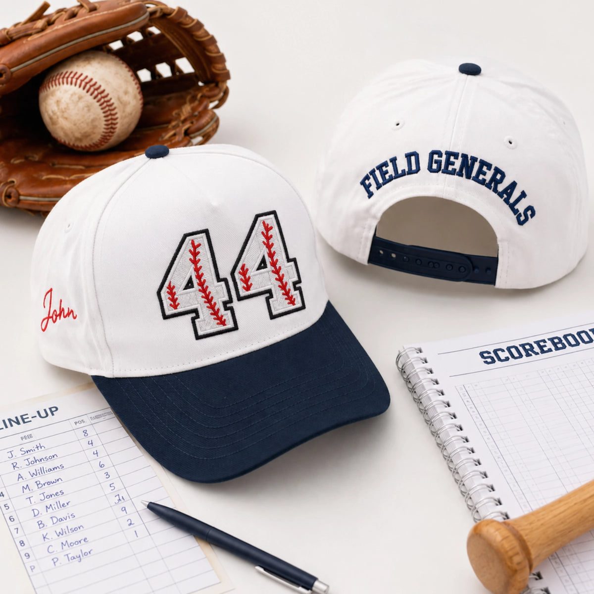 Custom Baseball Number Snapback Hats - Embroidered Your Text, Name, Logo on Front, Side & Back