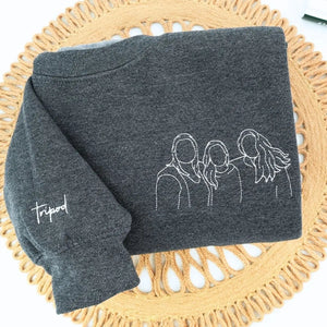 Custom embroidered sweatshirt hoodie showing two best friends, based on a photo, sentimental gift idea.