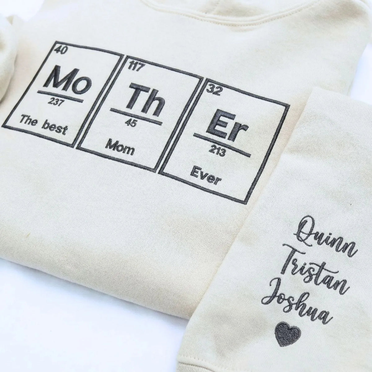 Custom Embroidered Best Mom Ever Sweatshirt or Hoodie with Names on Sleeve, Husband to Wife Mother's Day Gift