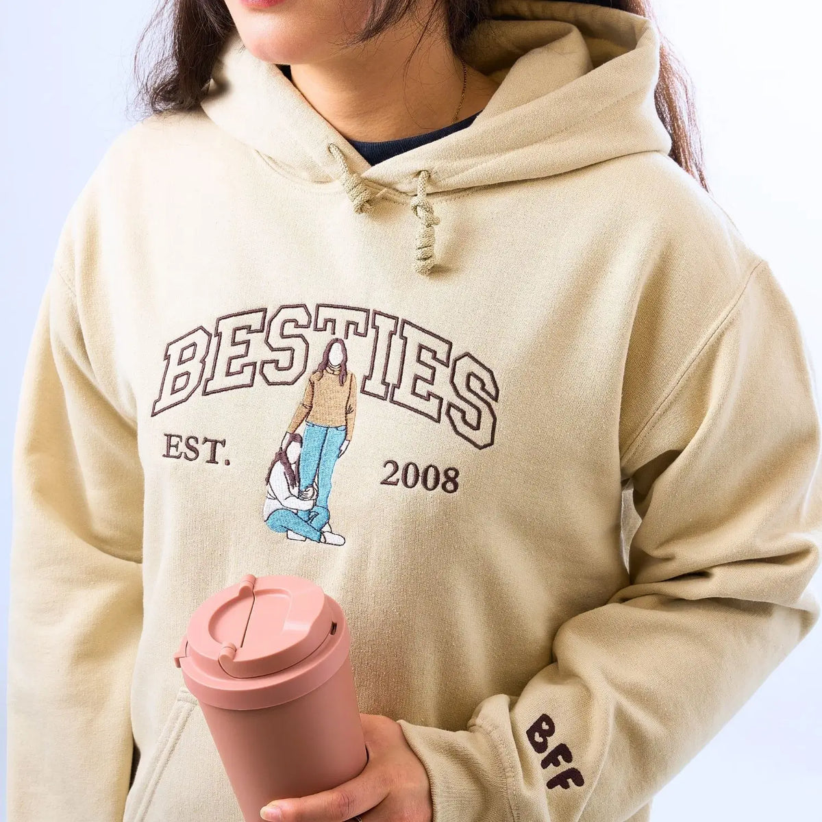 Custom besties sweatshirt with embroidered portrait photo