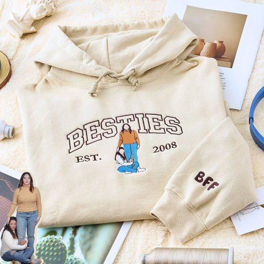 Custom besties sweatshirt with embroidered portrait photo