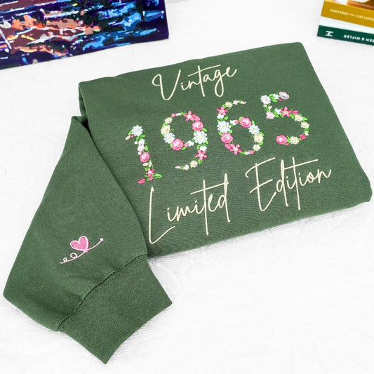 Custom Birthday Year Sweatshirt, Hoodie or T-Shirt – Limited Edition Floral Design – 30th, 40th, 50th, 60th, 70th Birthday Party Gift for Women & Men