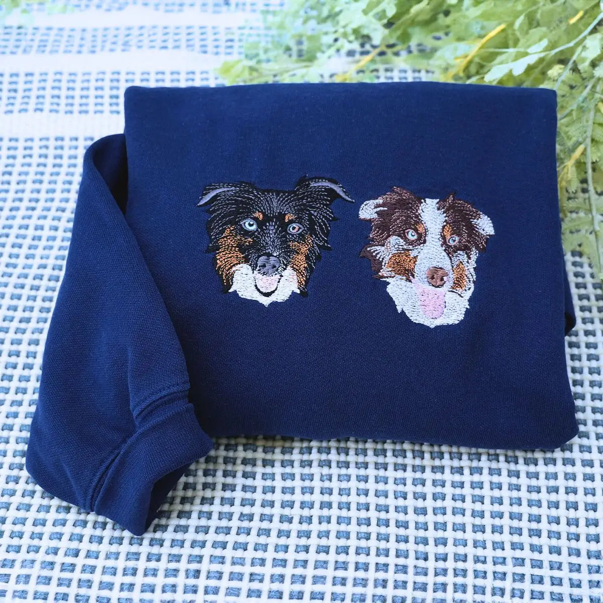 Custom embroidered Border Collie dad shirt with dog portrait and name on sleeve