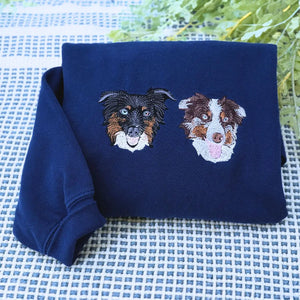 Custom embroidered Border Collie mom sweatshirt with dog portrait and personalized sleeve text