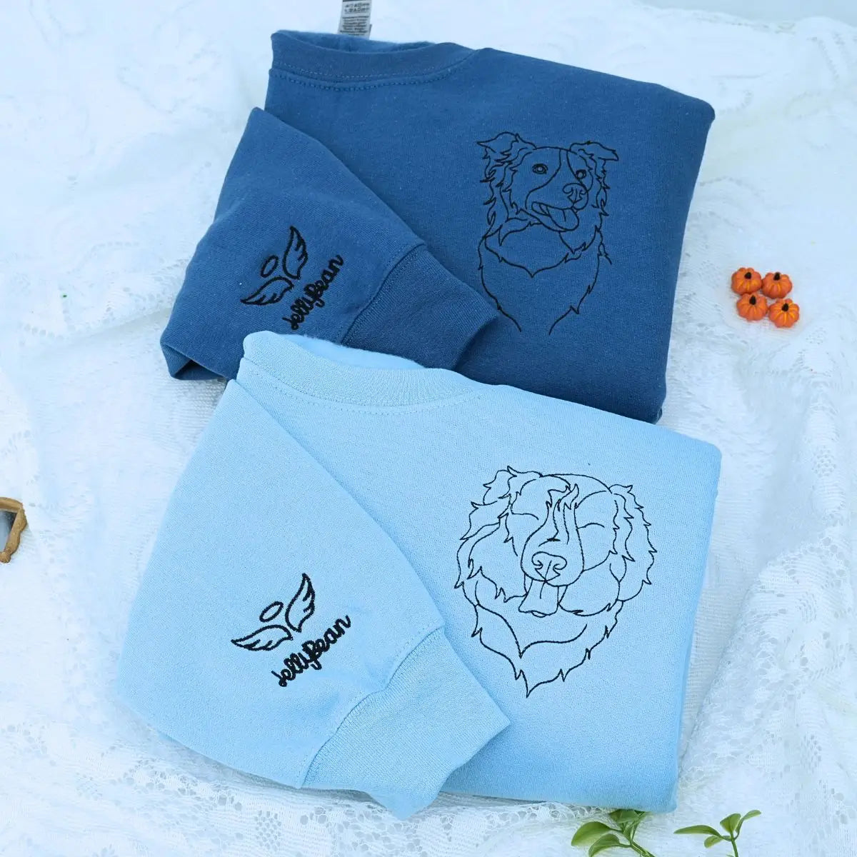 Custom embroidered Border Collie mom sweatshirt with dog portrait and personalized sleeve text