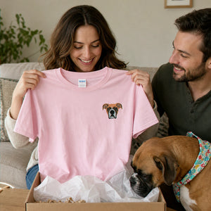 Custom Boxer Portrait T-Shirt for Dog Lover - Embroidered Pet Photo Full Color Tee & Name - Personalized Dog Parent Gift
