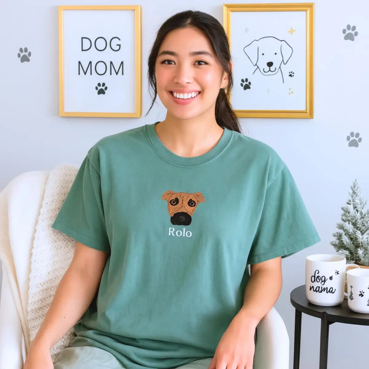 Custom embroidered boxer mom shirt with photo and name on sleeve