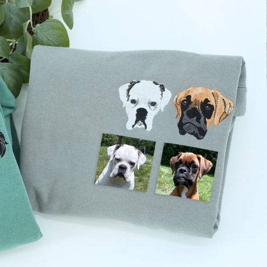 Custom embroidered boxer mom shirt with photo and name on sleeve