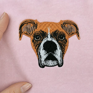 Custom Boxer Portrait T-Shirt for Dog Lover - Embroidered Pet Photo Full Color Tee & Name - Personalized Dog Parent Gift