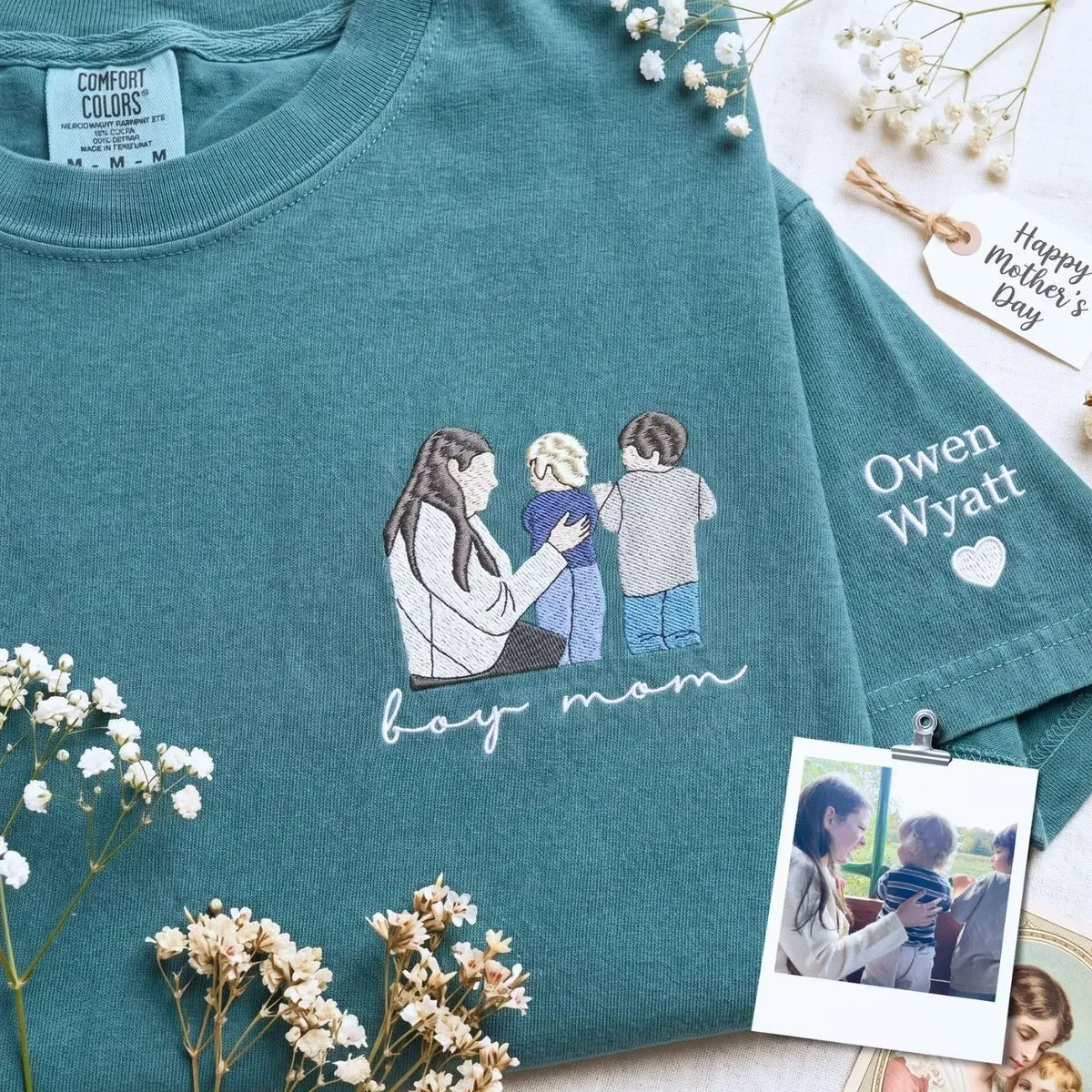 custom boy mom embroidered sweatshirt with child portrait from photo