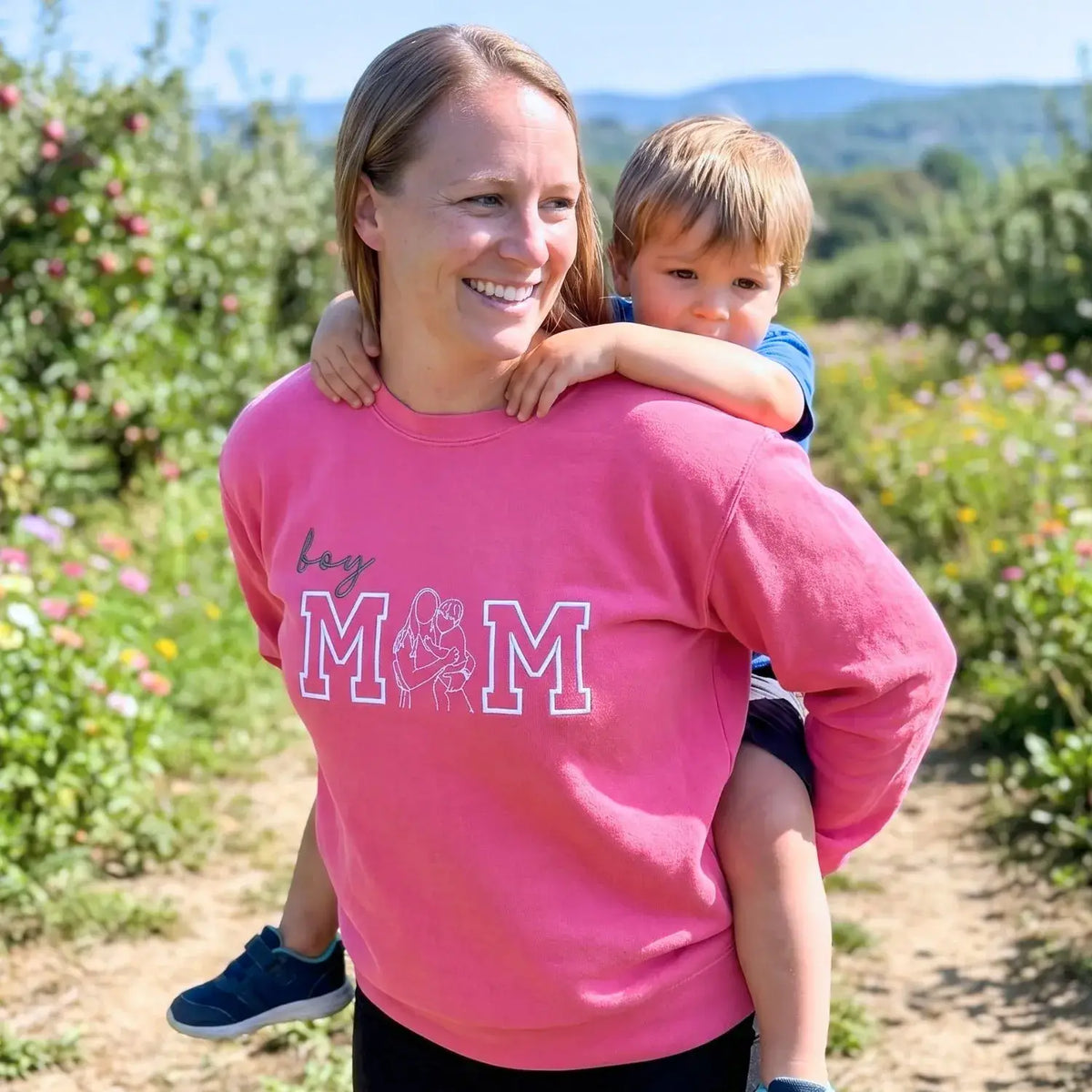 Custom Embroidered Boy Mom Portrait Photo T-Shirt or Sweatshirt, Boy Mom Gifts from Husband, Sister & Friends