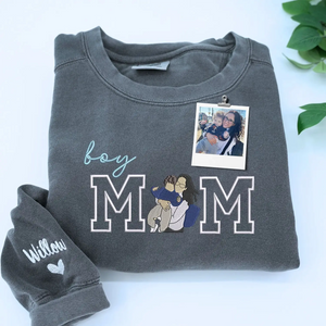 Custom Embroidered Boy Mom Portrait Photo T-Shirt or Sweatshirt, Boy Mom Gifts from Husband, Sister & Friends