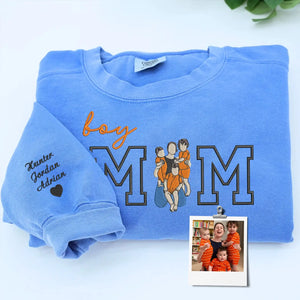 Custom Embroidered Boy Mom Portrait Photo T-Shirt or Sweatshirt, Boy Mom Gifts from Husband, Sister & Friends