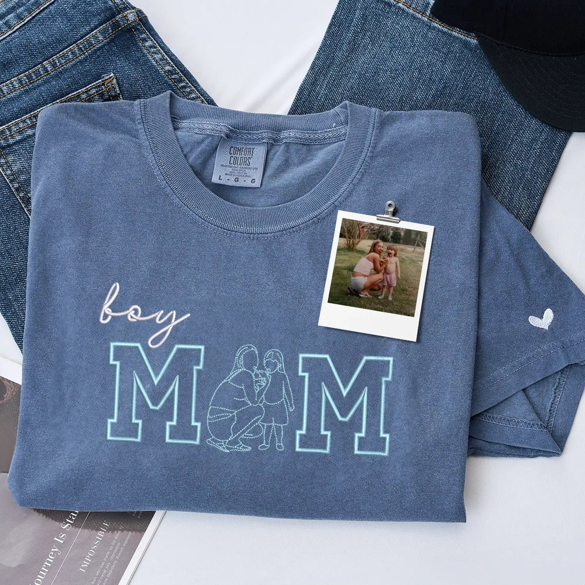Custom Embroidered Boy Mom Portrait Photo T-Shirt or Sweatshirt, Boy Mom Gifts from Husband, Sister & Friends