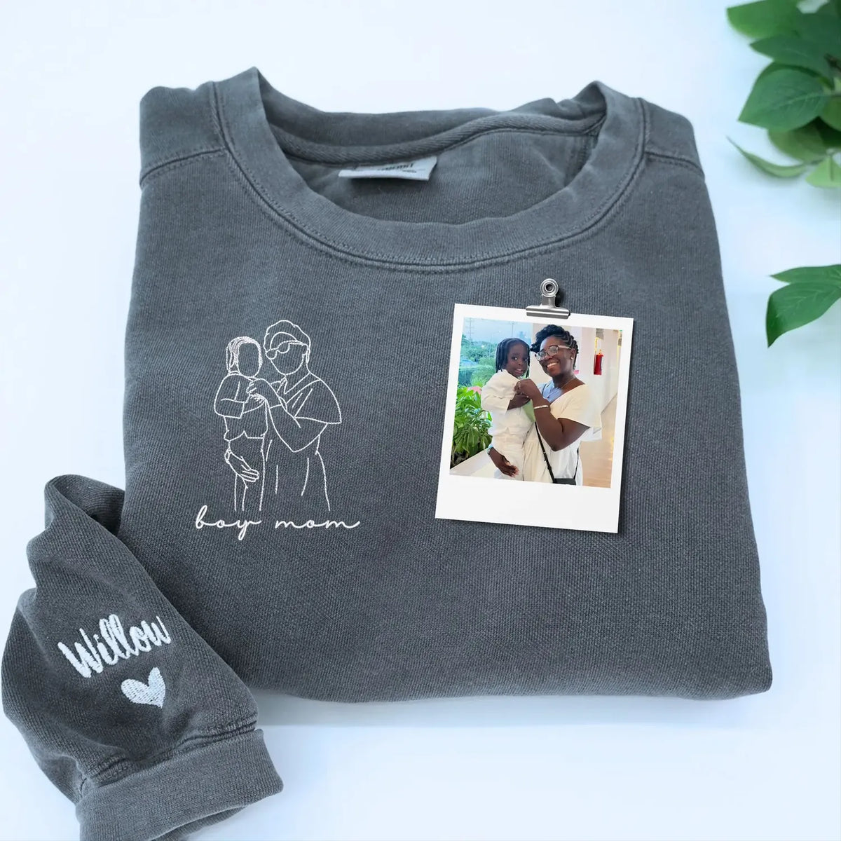 custom boy mom embroidered sweatshirt with child portrait from photo
