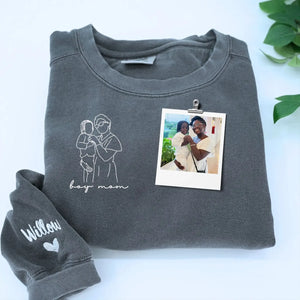 custom boy mom embroidered sweatshirt with child portrait from photo