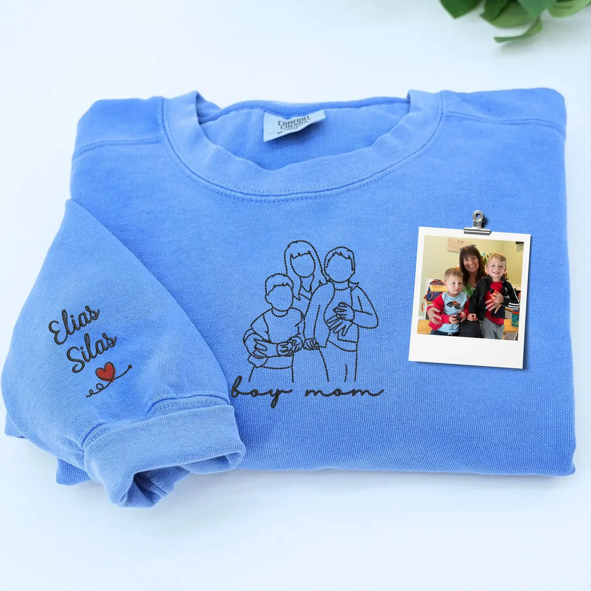 custom boy mom embroidered sweatshirt with child portrait from photo