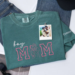 Custom Embroidered Boy Mom Portrait Photo T-Shirt or Sweatshirt, Boy Mom Gifts from Husband, Sister & Friends