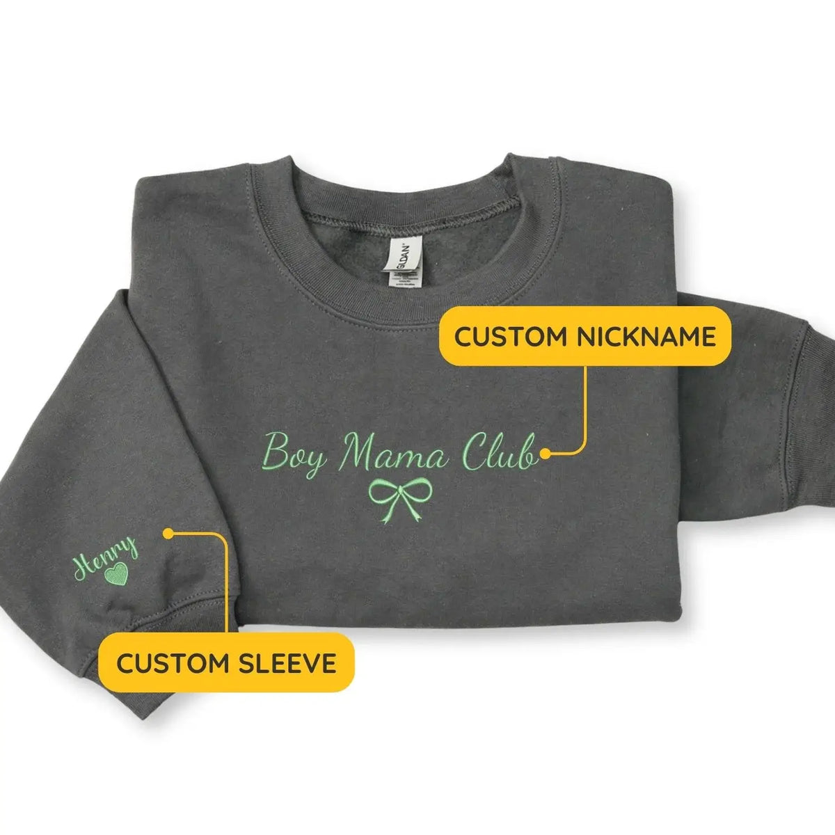Custom embroidered boy mom sweatshirt with kids names personalized Mother's Day gift for proud mom