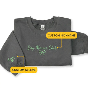 Custom embroidered boy mom sweatshirt with kids names personalized Mother's Day gift for proud mom
