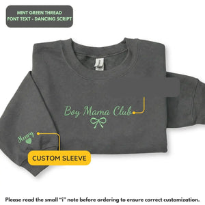 Custom embroidered boy mom sweatshirt with kids names personalized Mother's Day gift for proud mom