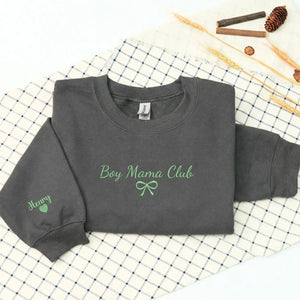 Custom embroidered boy mom sweatshirt with kids names personalized Mother's Day gift for proud mom