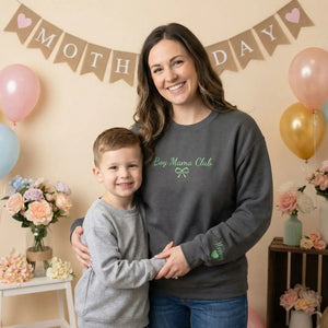 Custom embroidered boy mom sweatshirt with kids names personalized Mother's Day gift for proud mom