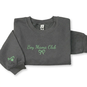 Custom embroidered boy mom sweatshirt with kids names personalized Mother's Day gift for proud mom