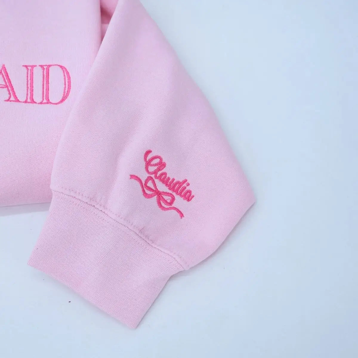 Bridesmaid sweatshirt with embroidered title, year, and coquette bow – perfect bridal party gift