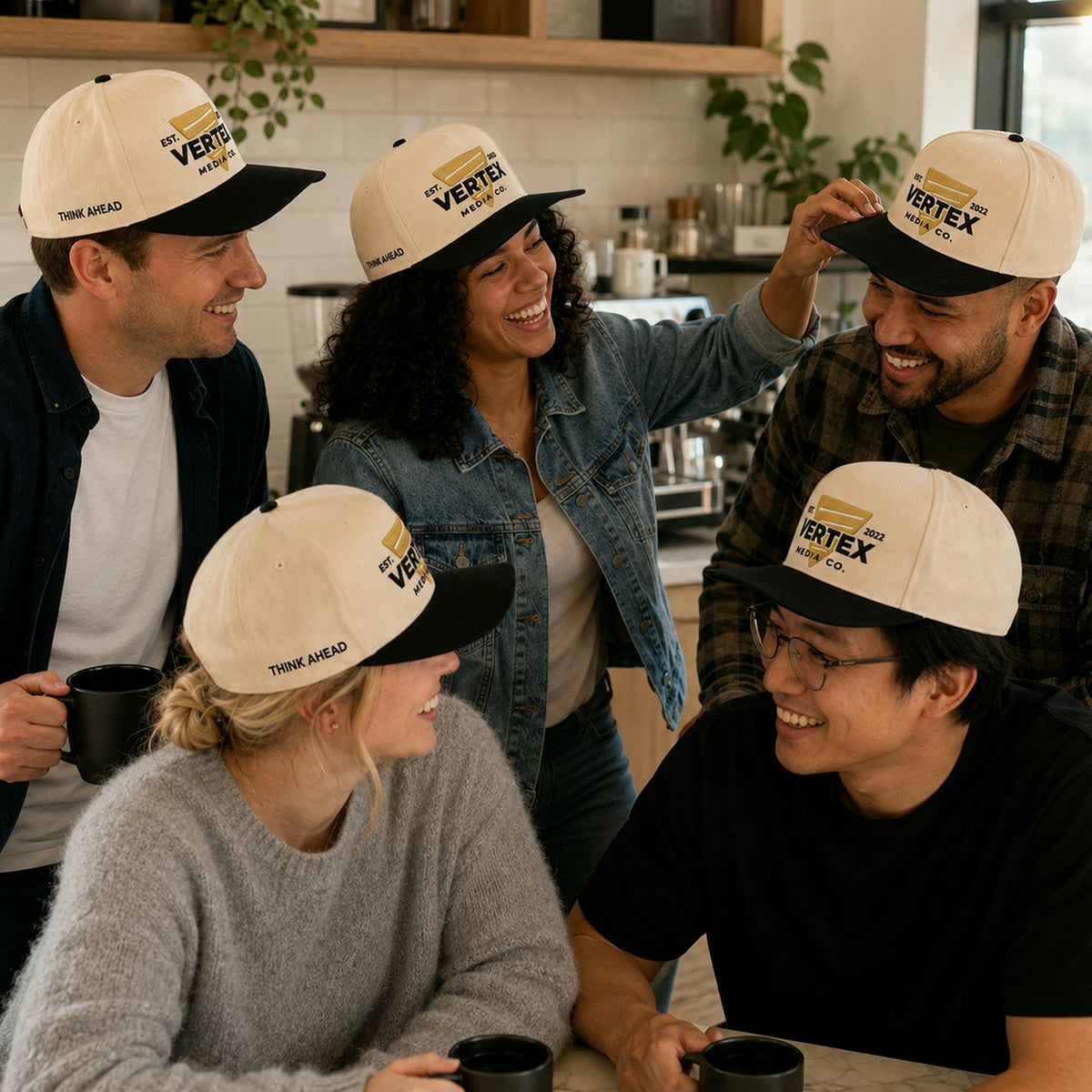 Custom Business Logo, Name Snapback Hats - Embroidered Corporate Merchandise Caps