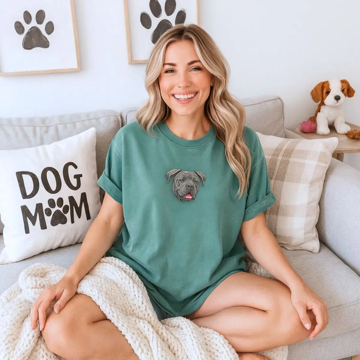 Custom embroidered Cane Corso shirt with photo and name on sleeve, perfect gift for dog moms