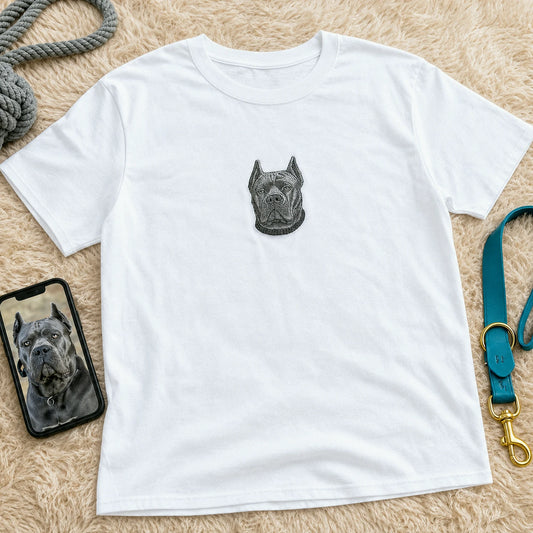 Custom Cane Corso Portrait T-shirt for Dog Lover - Embroidered Pet Photo Full Color Pullover & Name - Dog Parent Gift