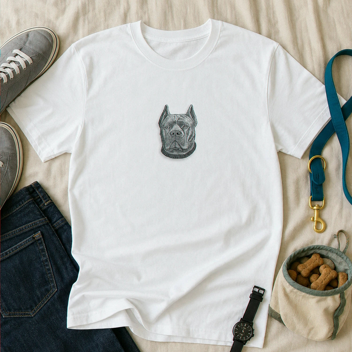 Custom Cane Corso Portrait T-shirt for Dog Lover - Embroidered Pet Photo Full Color Pullover & Name - Dog Parent Gift