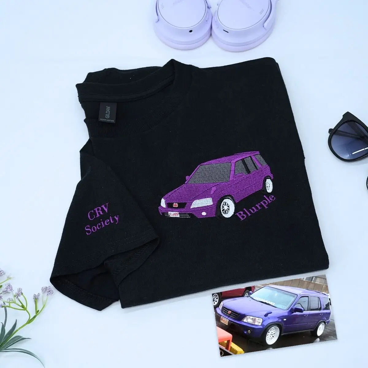 Custom embroidered sweatshirt with car design based on personal photo – perfect car lover gift