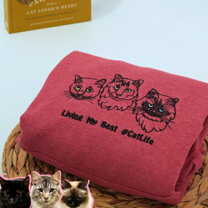Personalized cat lover hoodie featuring embroidered pet image