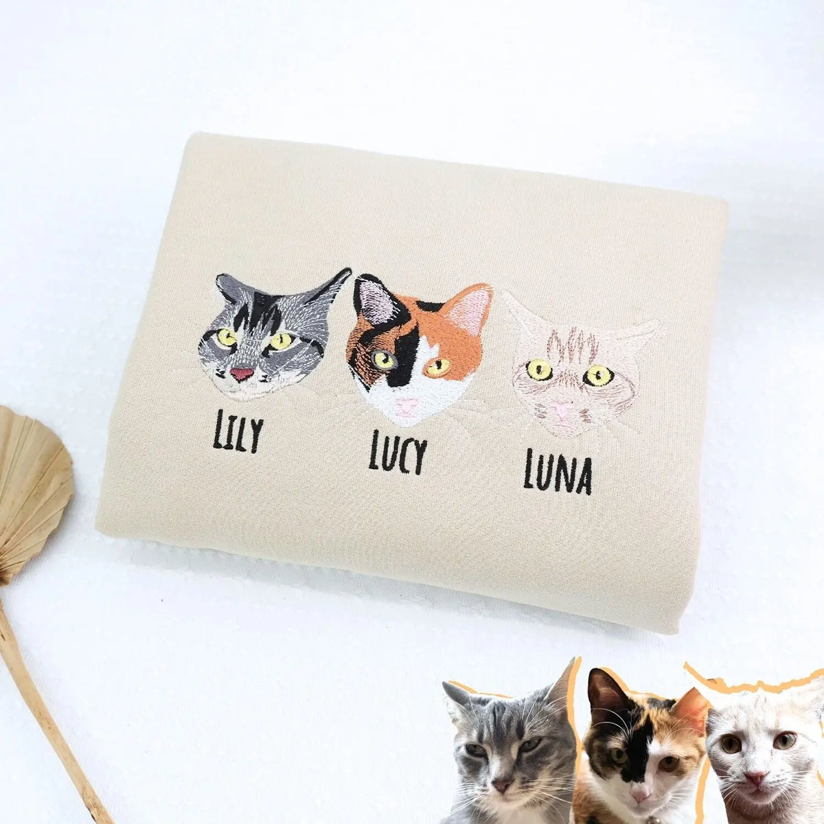 Custom embroidered cat dad sweatshirt with pet portrait from photo