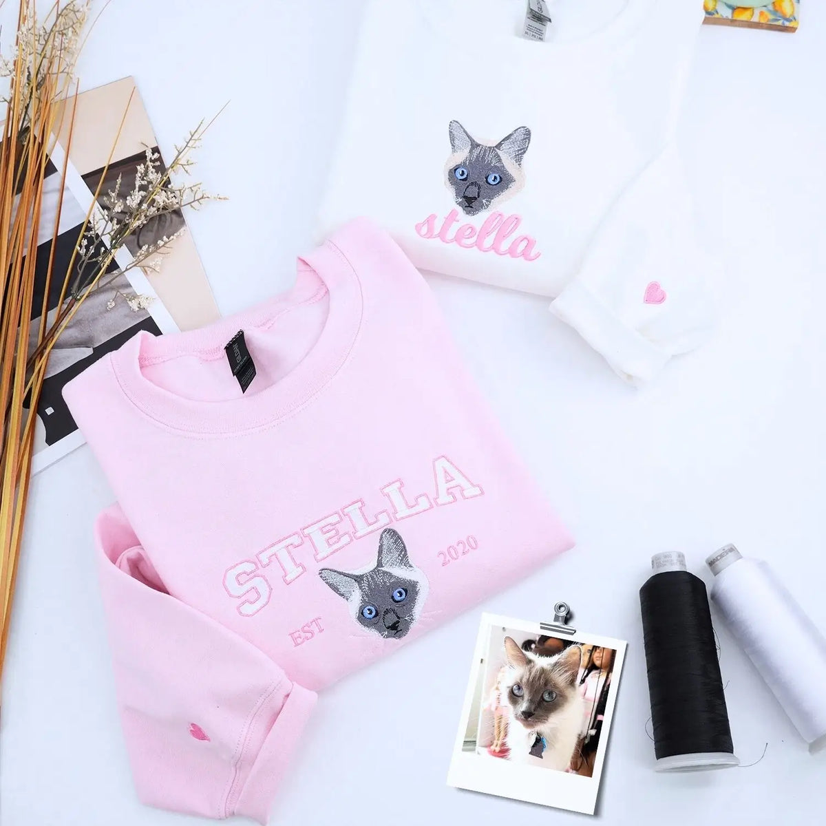 Custom embroidered cat dad sweatshirt with pet portrait from photo