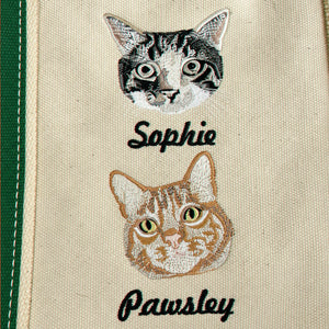 Custom Cat Portrait Tote Bag for Birthday - Embroidered Pet Photo Full Color Bag & Name - Gift for Her