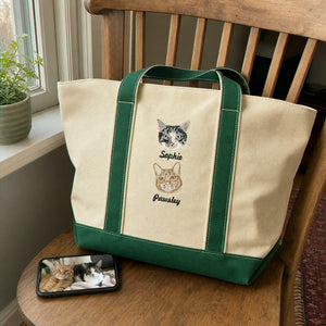 Custom Cat Portrait Tote Bag for Birthday - Embroidered Pet Photo Full Color Bag & Name - Gift for Her