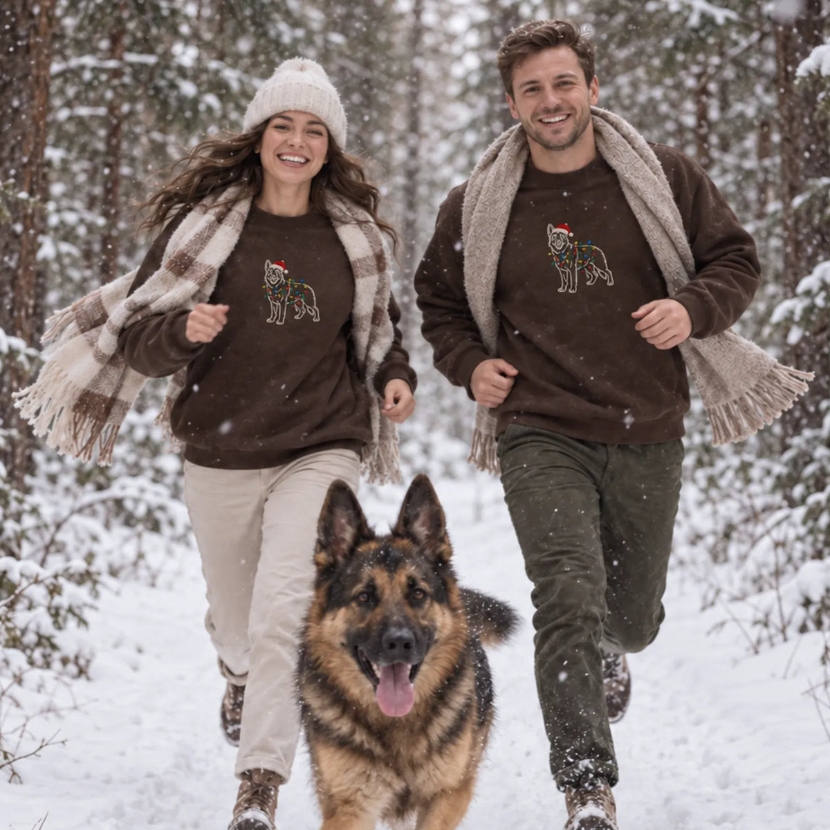 Custom Christmas Dog Outline Sweatshirt, Embroidered Pet Photo with Holiday Lights Sweater, Festive Mom Gift