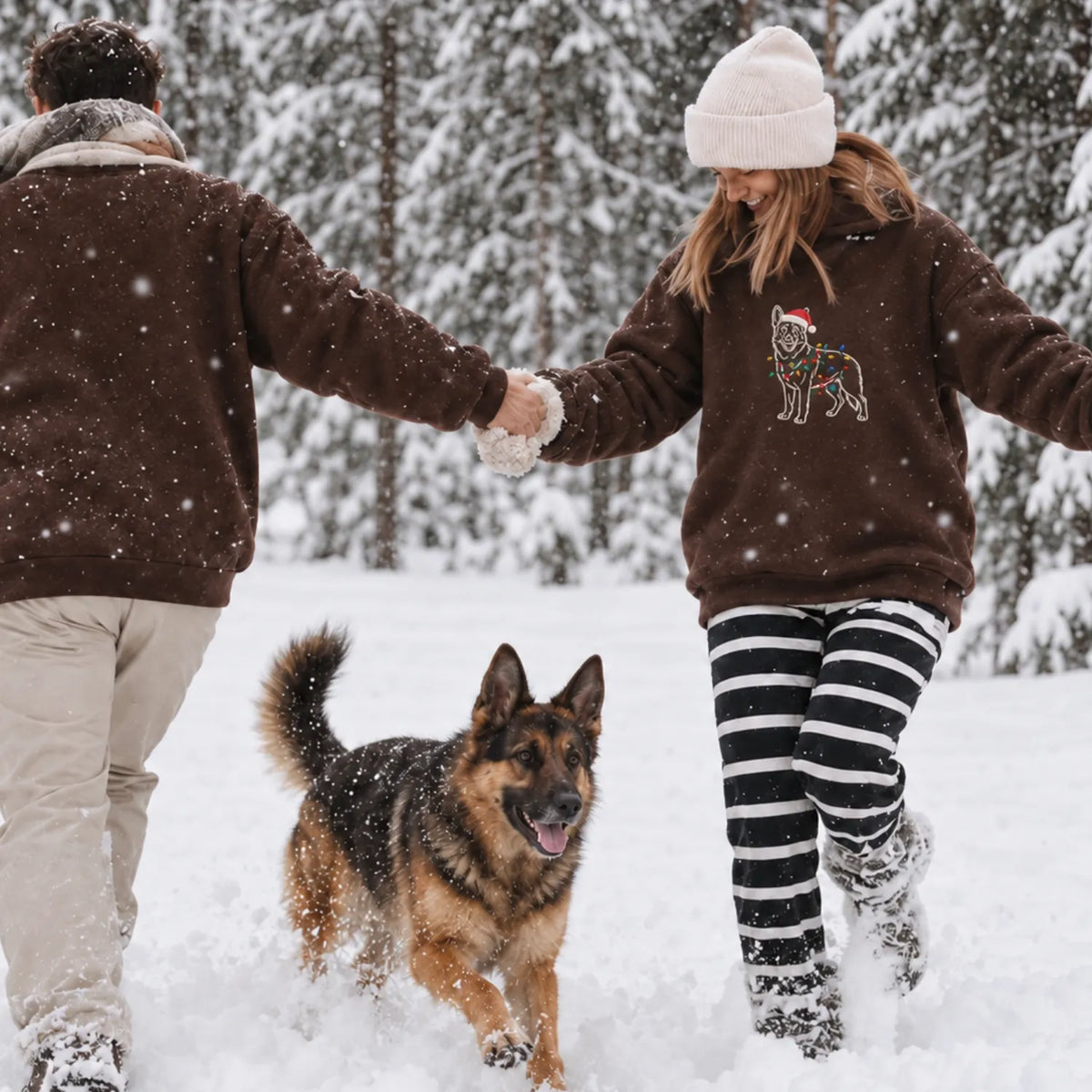 Custom Christmas Dog Outline Sweatshirt, Embroidered Pet Photo with Holiday Lights Sweater, Festive Mom Gift