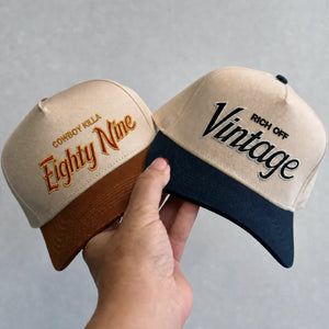 Custom City Vintage Font Script Snapback Hats - Embroidered Your Text, Name, Logo on Front, Side & Back