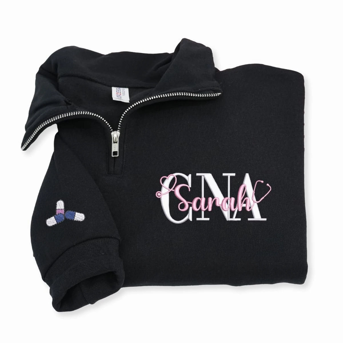 Custom Embroidered CNA Nursing Name Quarter Zip Sweatshirt, Gift for Nursing Assistant, Nurse Week, Birthday