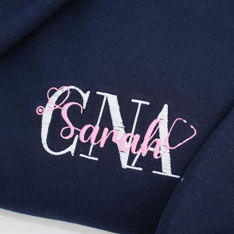 Custom Embroidered CNA Nursing Name Quarter Zip Sweatshirt, Gift for Nursing Assistant, Nurse Week, Birthday